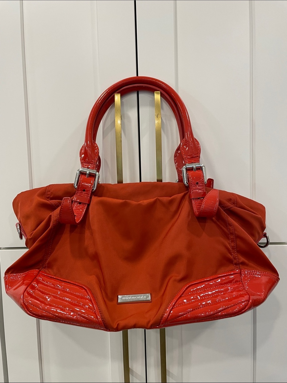 Burberry Vintage Nylon&Patent Leather Satchel/Shoulder Bag - Burnt Orange/Rust